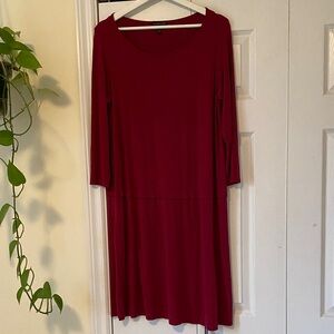 Eileen Fisher Cranberry Red Drop waist long sleeve dress stretch import viscose